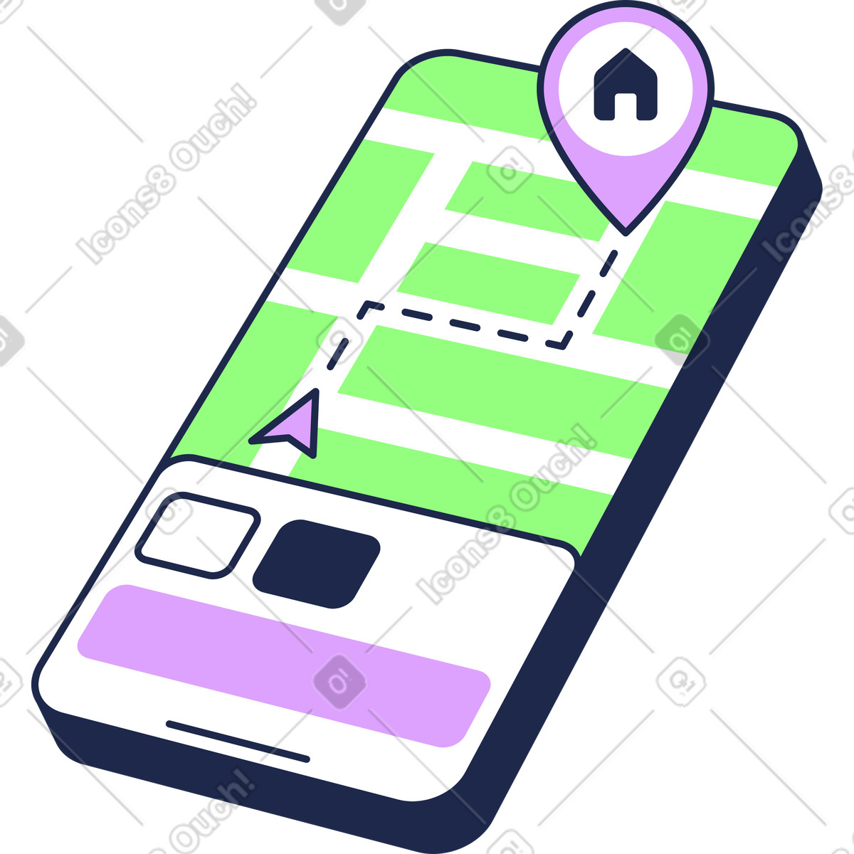 Ilustración Aplicación móvil de navegación mapas en estilo Outline a descargar en PNG y SVG