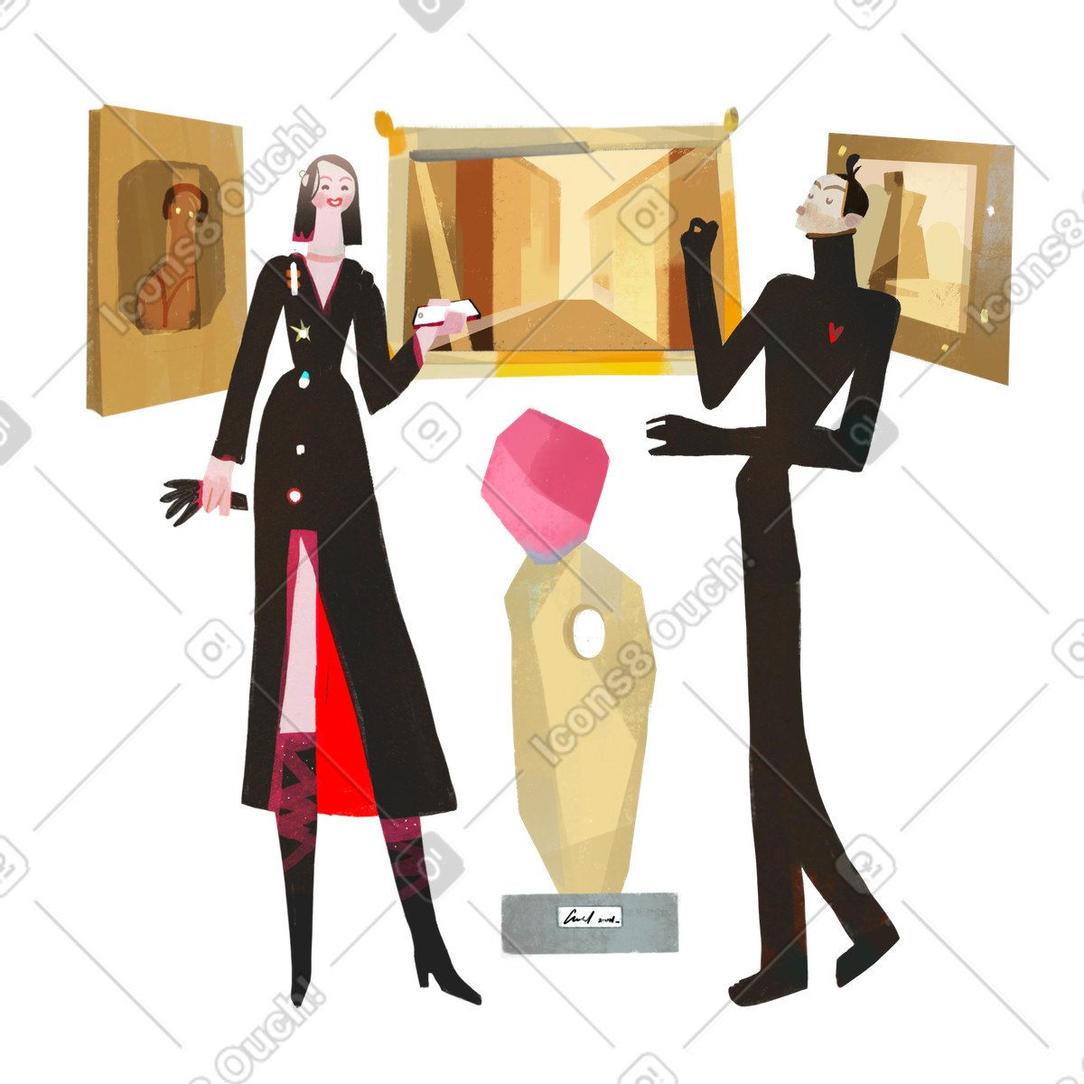 Ilustración Hombre y mujer en la exposición el museo de arte. estilo Fabulous a descargar PNG SVG