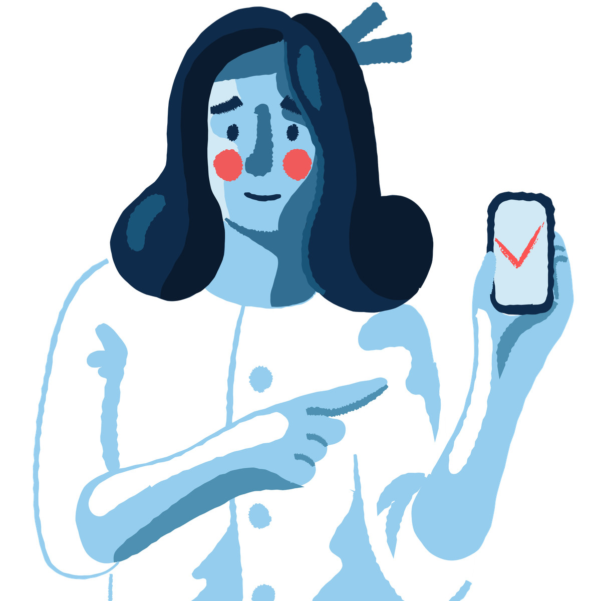 Ilustração de Phone user pointing at screen with check mark, Successful mobile payment or approval em no estilo Cherry para baixar em PNG, SVG