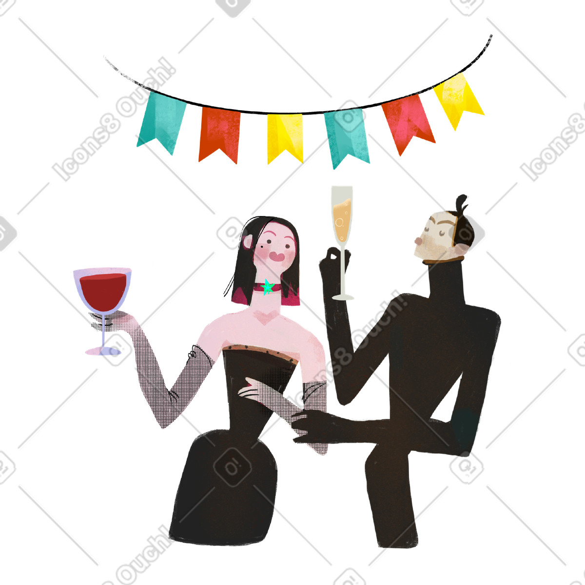 Ilustración Hombre y mujer en fiesta estilo Fabulous a descargar PNG SVG