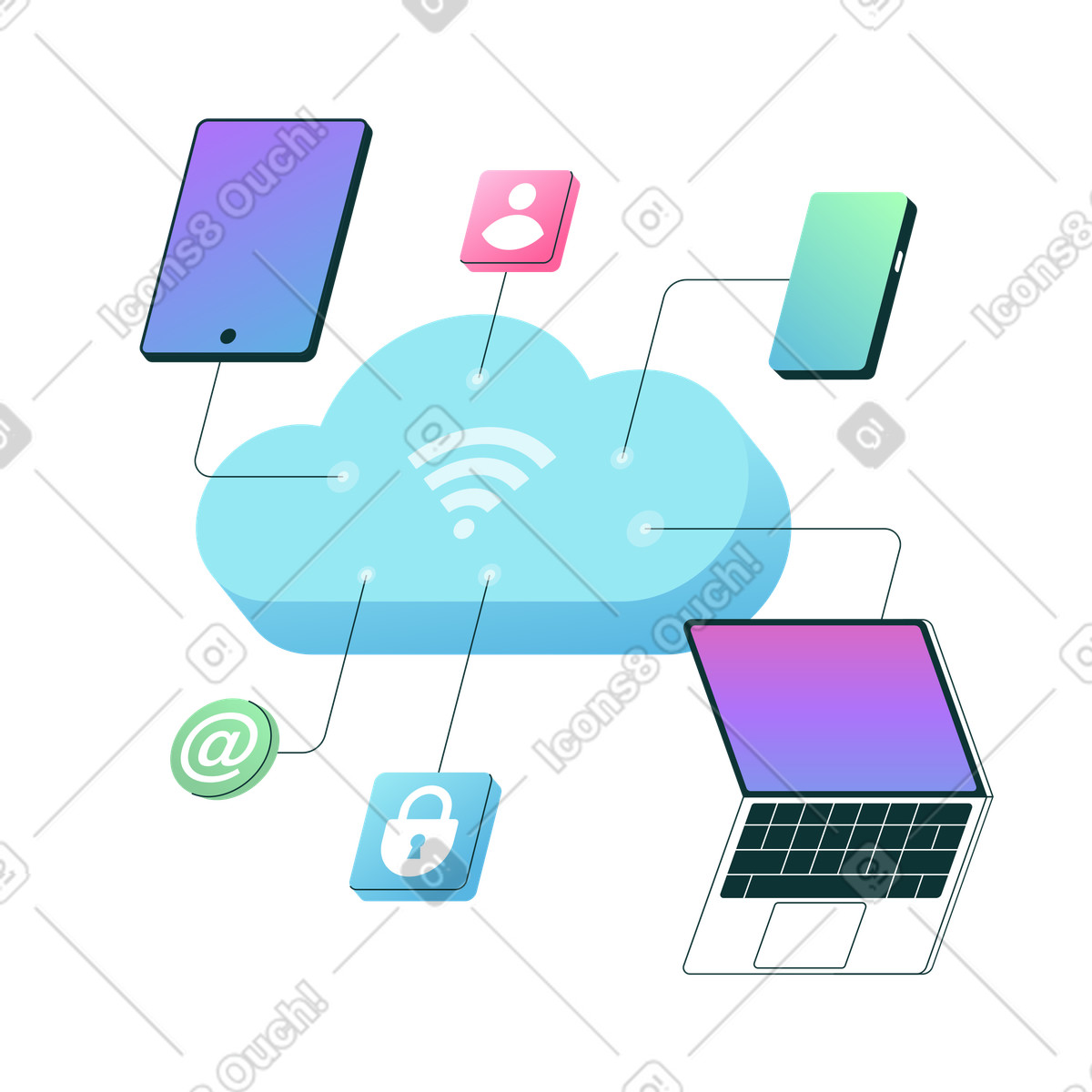 Florid スタイルの クラウド サービスとオンライン データ ストレージ のアニメーションイラストをGIF、Lottie (JSON)、AEでダウンロード