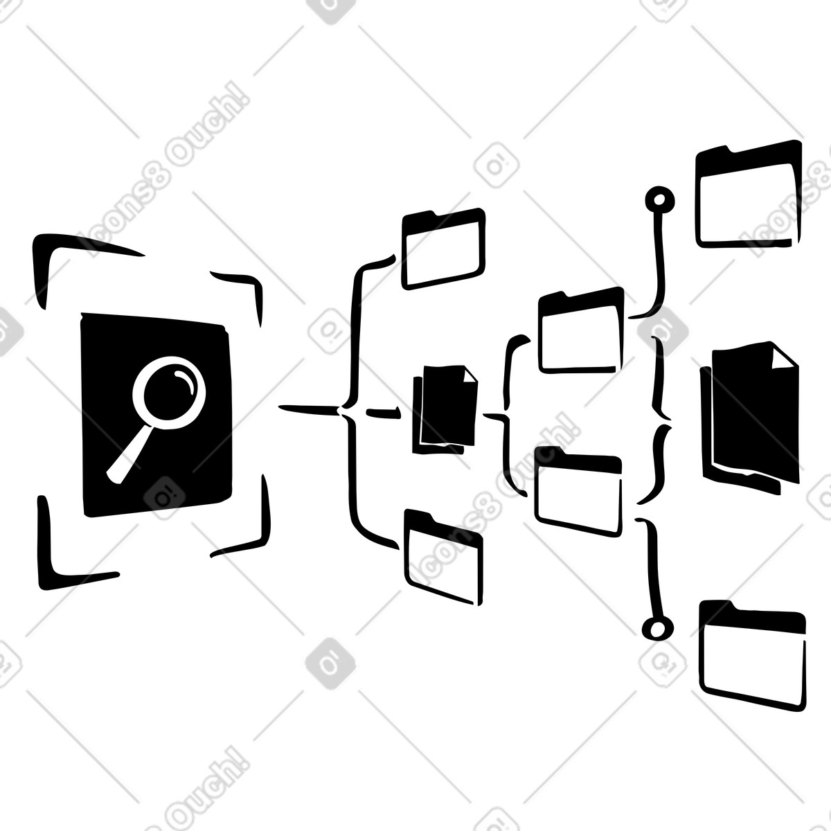 Illustration Organisation et structure des fichiers numériques, archivage données de bureau accès à l'information dans le style Line télécharger aux formats PNG, SVG