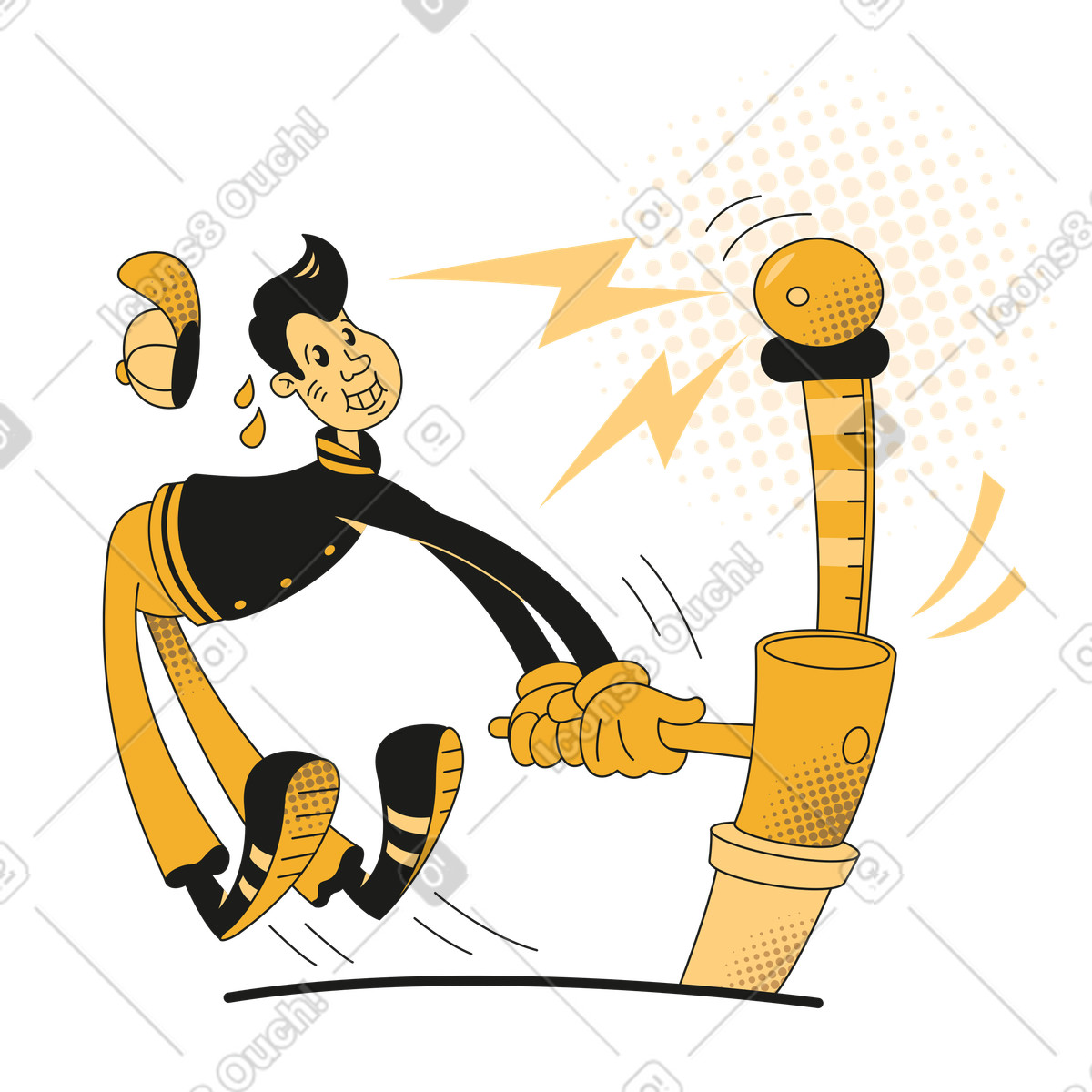Man hitting the high striker game illustration in Rubber style download in PNG, SVG