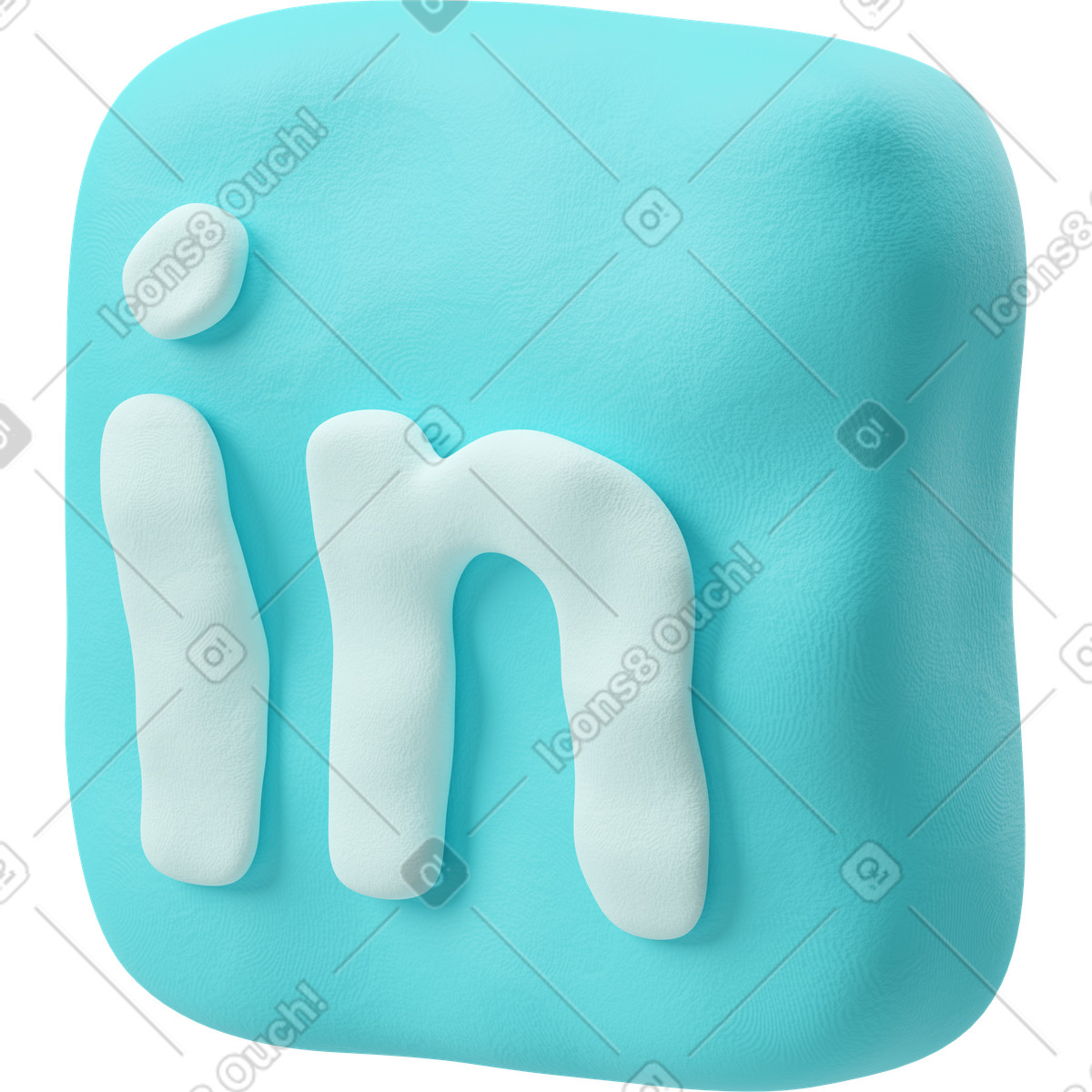 Three-quarter view of a square blue linkedin logo illustration in 3D Plastilina style download in PNG, SVG