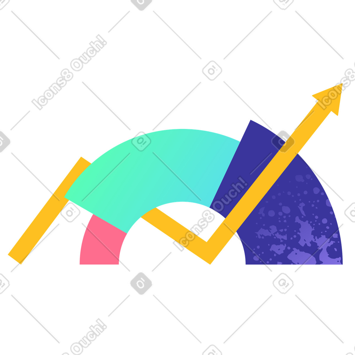 Rising arrow and segmented chart, business analytics growth tracking illustration in Bright style download in PNG, SVG