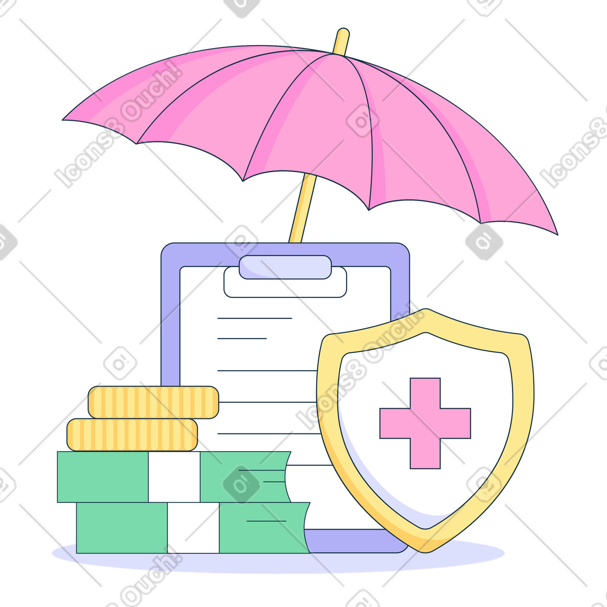Financial and health insurance policy illustration in PNG, SVG