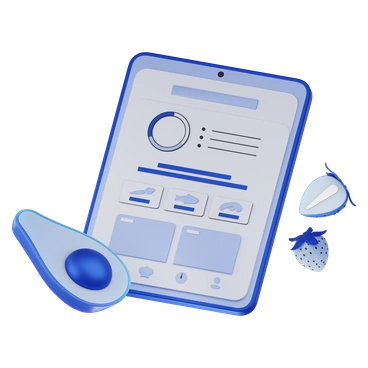 A tablet with food-related interface elements - 3D Techny style illustration