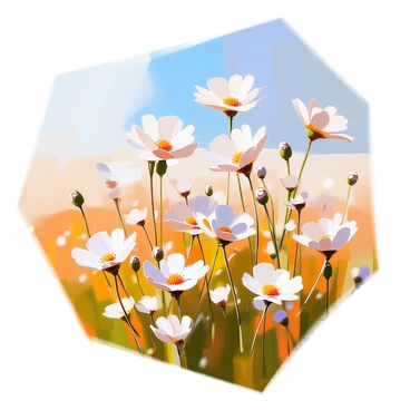 A vast field filled with wildflowers showcasing petals in various shades of cream, ranging from soft ivory to warm beige. The flowers sway gently in the breeze, creating a sea of delicate textures across the landscape. In the background, the sky is clear and blue, providing a bright contrast to the muted tones of the flowers. The sunlight bathes the entire scene, highlighting the intricate details of each bloom.