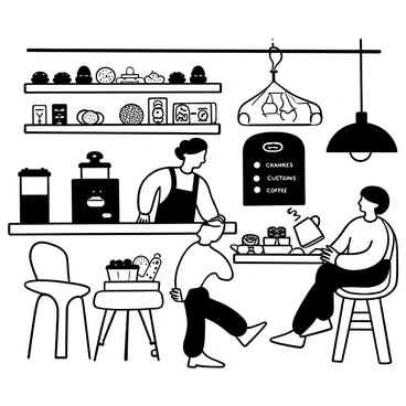 A quaint local coffee shop with a barista serving a freshly brewed cup