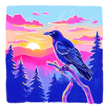 A corbeau silhouetted against the first rays of a stunning sunrise