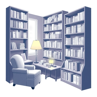 A quaint vintage bookstore featuring wooden shelves that are filled with old books. The shelves are arranged closely together, creating narrow aisles for browsing. In one corner, there is a cozy reading nook with a plush armchair and a small side table. The armchair is positioned near a window, allowing soft light to filter in. Nearby, a small lamp casts a warm glow over a stack of books. The atmosphere is inviting, with a sense of nostalgia surrounding the space. Various book titles are visible, hinting at the diverse genres available for readers.