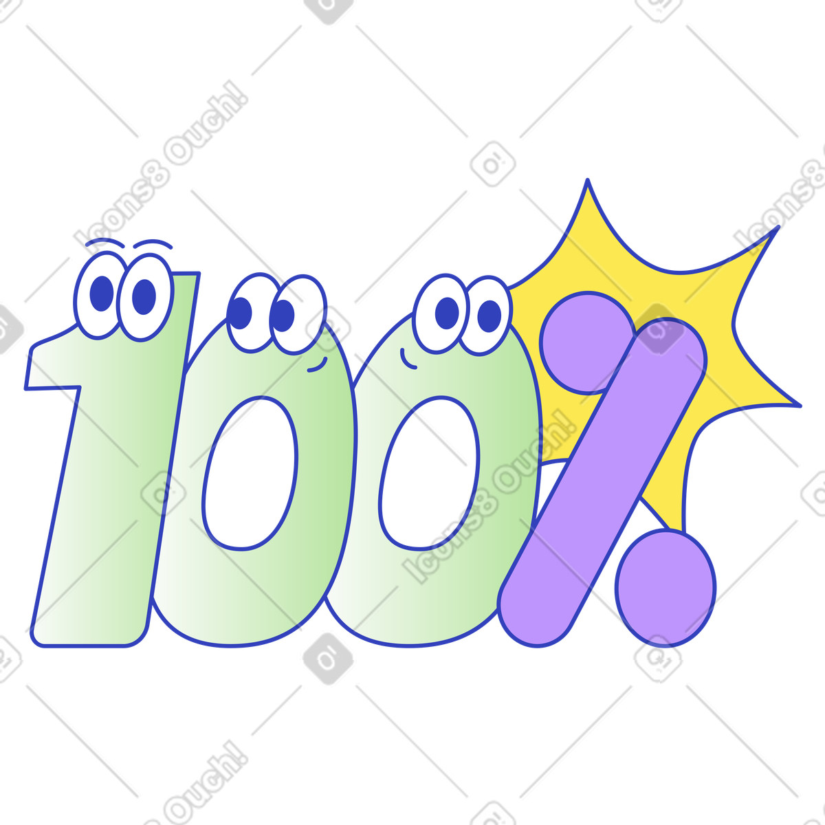 Playful 100 percent number, achievement and milestone celebration illustration in Eyeful style download in PNG, SVG