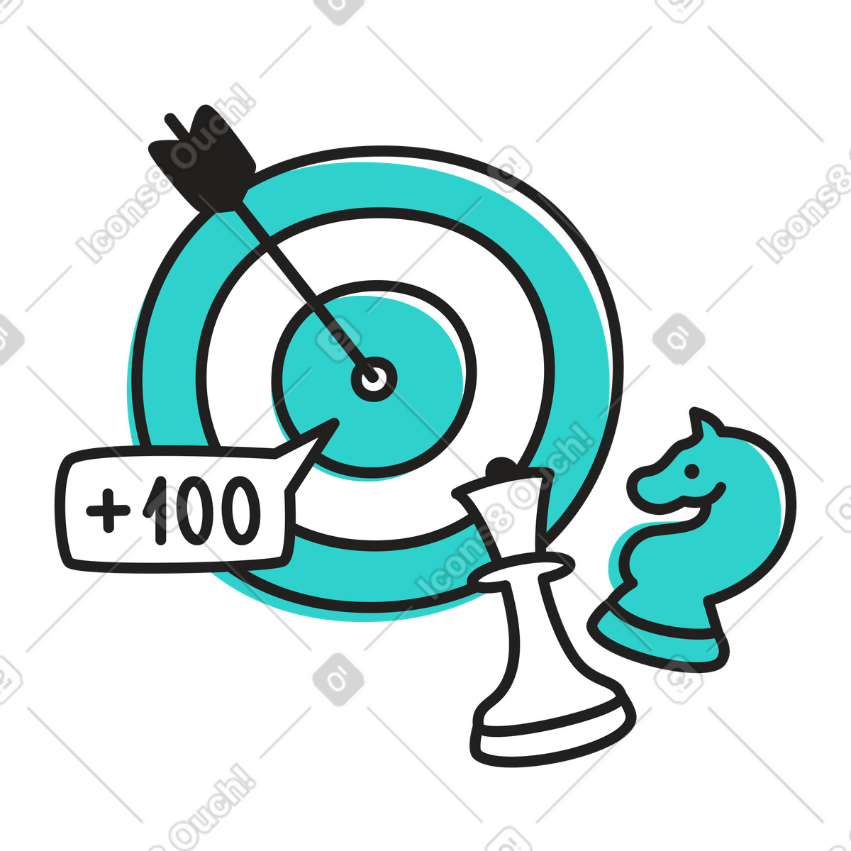 Strategia di marketing, tiro al bersaglio e pezzi degli scacchi illustrazione in stile Little scarica in PNG, SVG