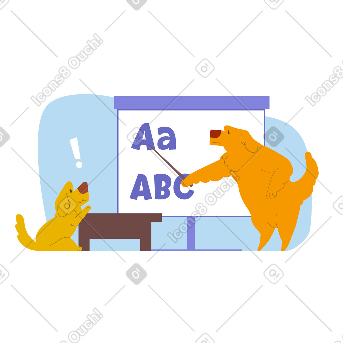 Ilustração de Cachorro ensinando o alfabeto inglês para filhotes em no estilo Woof baixar em PNG, SVG