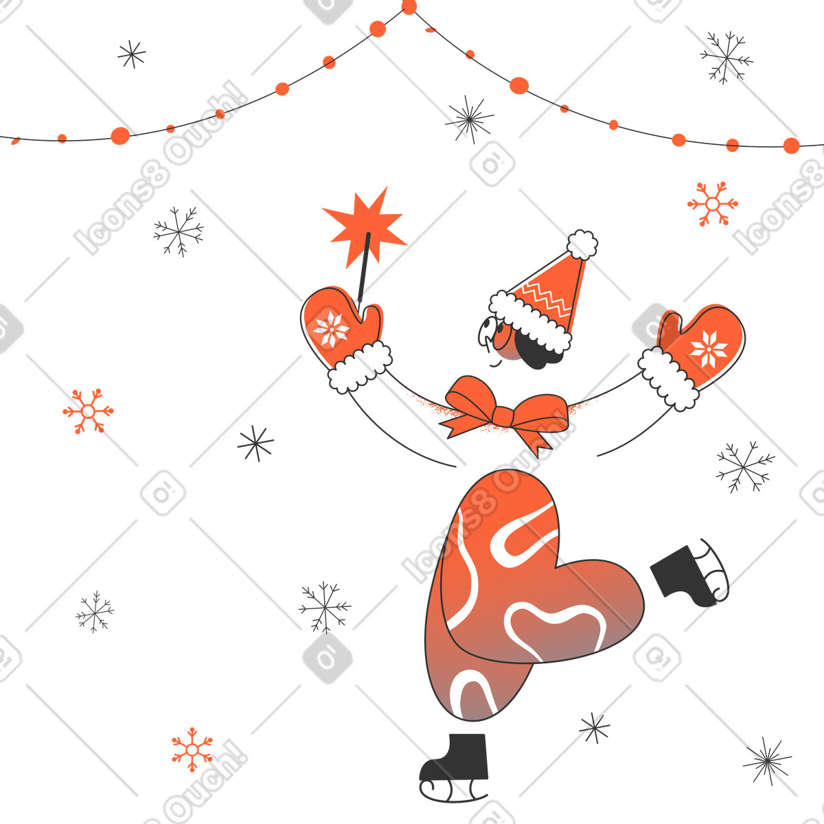 Crayon スタイルの クリスマスにスケートをしながらキラキラ光る女性 のイラストをPNG、SVG形式でダウンロード