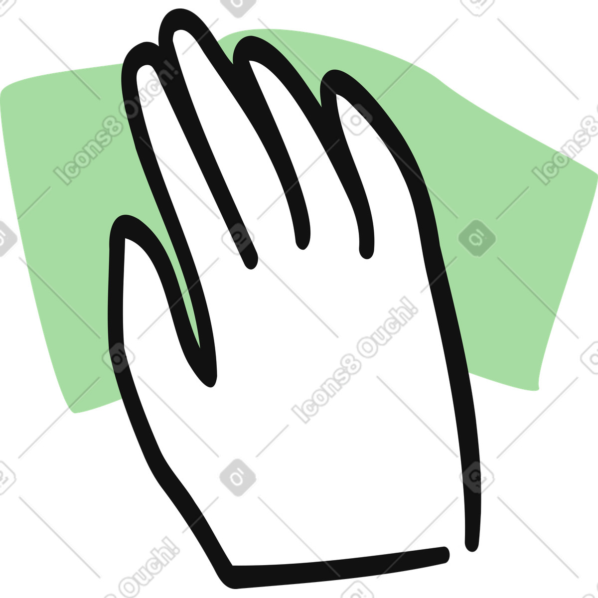 Illustration Hand cleaning surface with green cloth for housekeeping hygiene tasks dans le style Organic à télécharger aux formats PNG, SVG