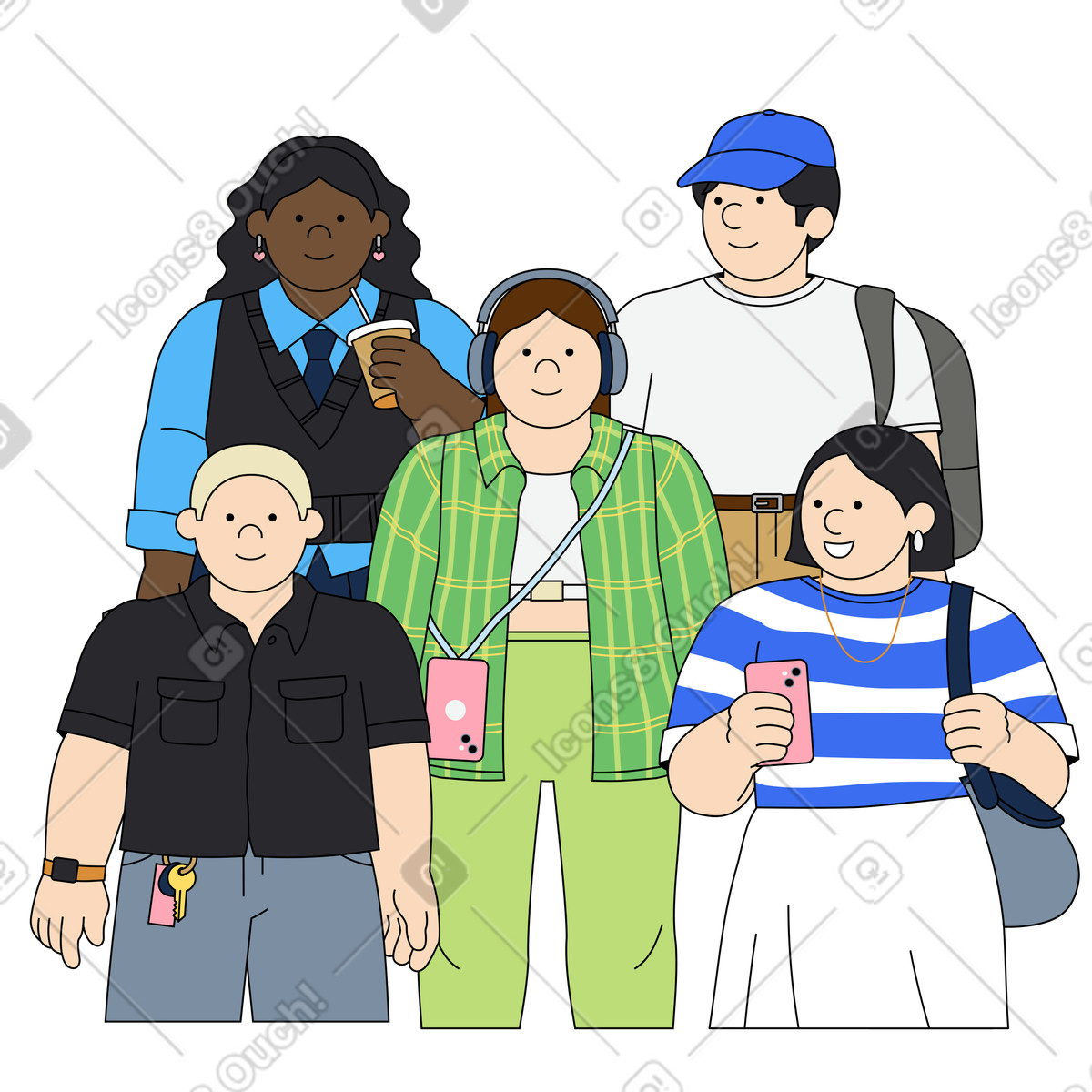 Giovani in abiti casual illustrazione stile Kindy scarica PNG, SVG