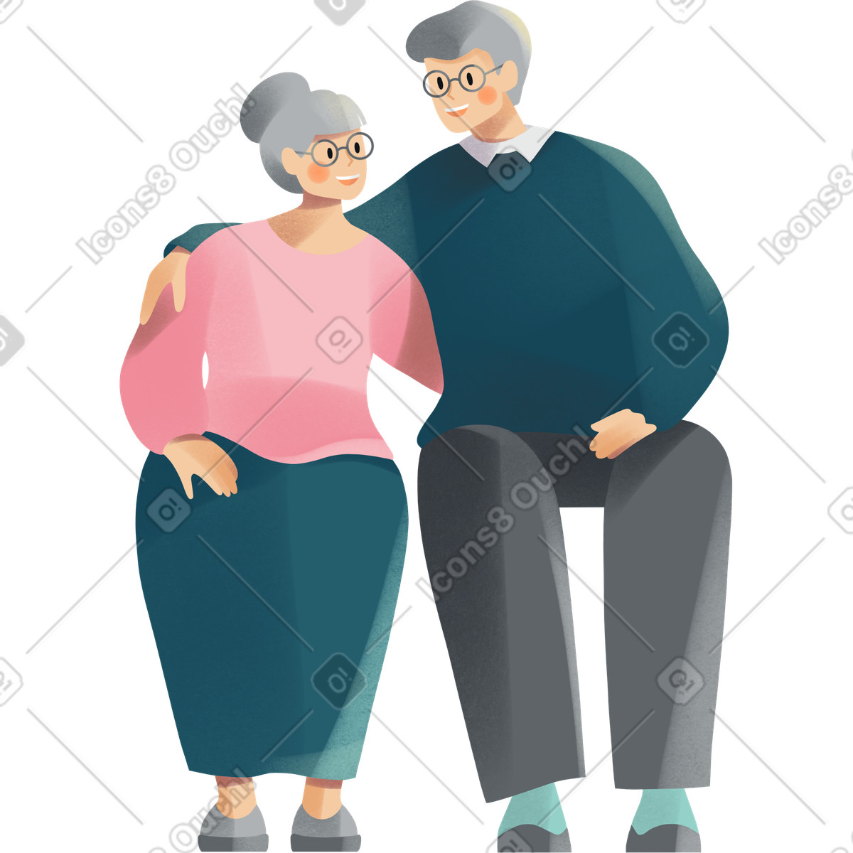 Elderly woman and man sitting together illustration clipart images collection