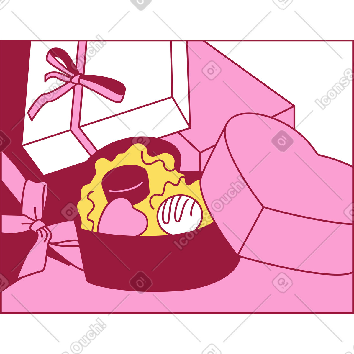 Rahmen mit süßigkeiten und geschenken-Illustration im Storyline-Stil als Download in PNG, SVG