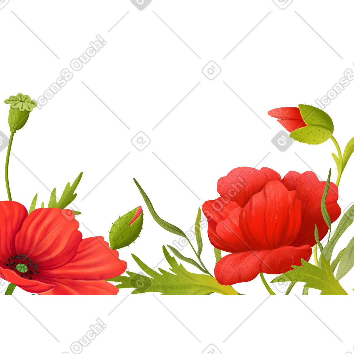 Ilustração de Fundo com papoulas vermelhas nas bordas em no estilo Floral para baixar em PNG, SVG