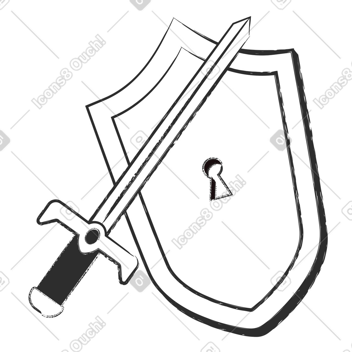 Ilustração de Cibersegurança com escudo e espada em no estilo Graphite para baixar em PNG, SVG