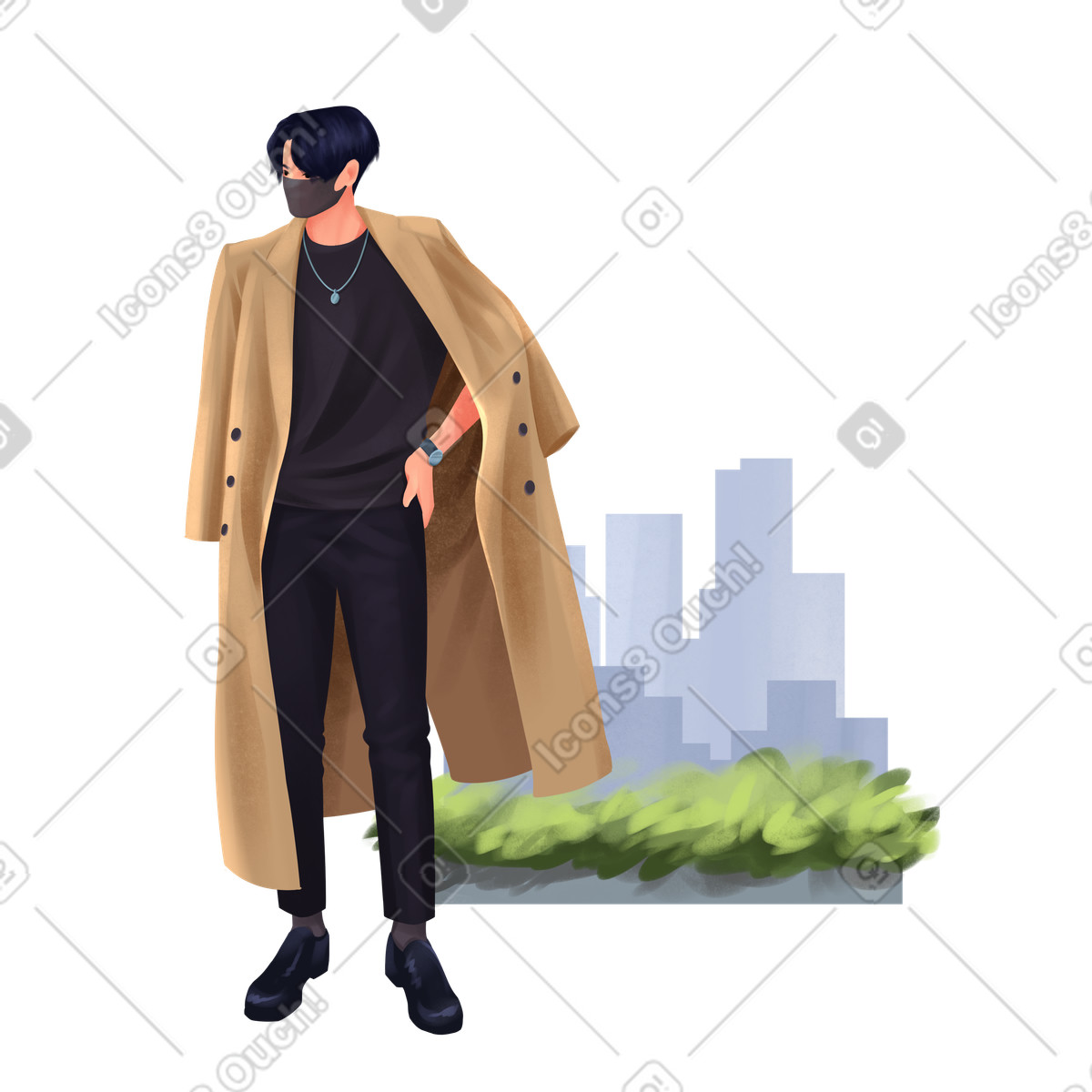 Young man in fashion clothes illustration city clipart vector graphics