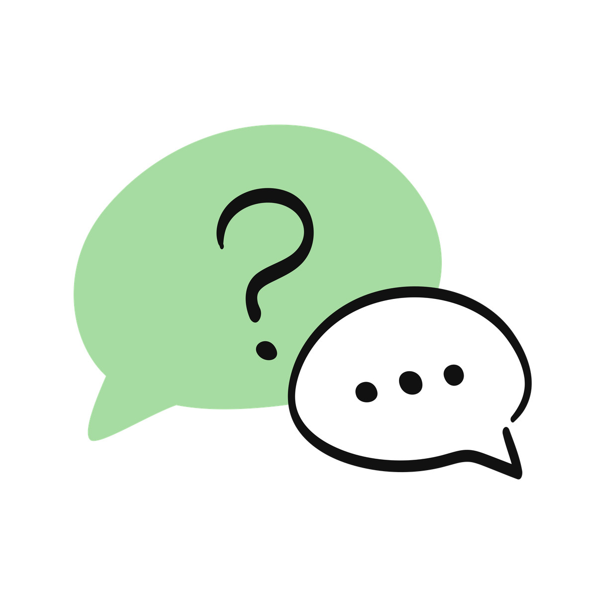 下载 Organic 风格的 Speech bubbles with question mark and ellipsis indicating customer support 插画，支持 PNG、SVG 格式