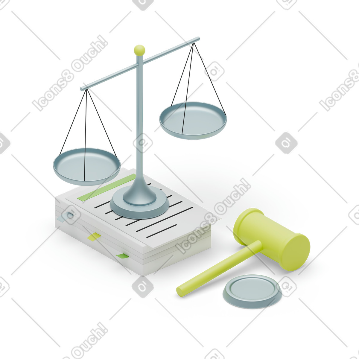 Ilustración Sentencia de tribunal mercantil y sistema jurídico en estilo 3D Isometric a descargar en PNG SVG