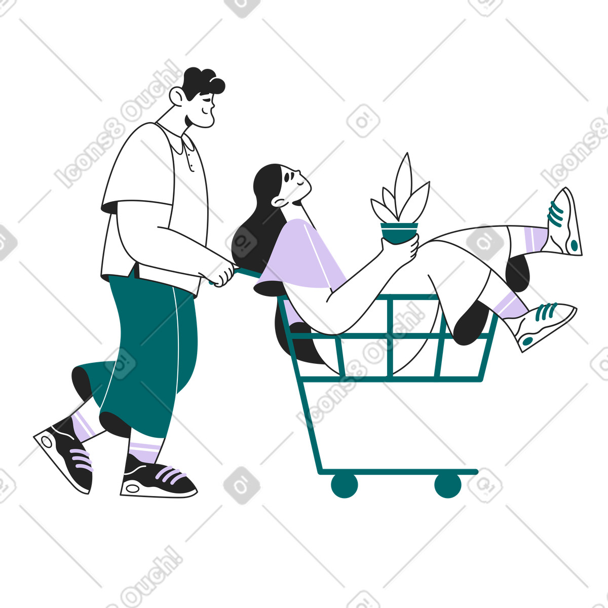 Ilustración Hombre y mujer de compras en estilo Sammy Line a descargar en PNG SVG