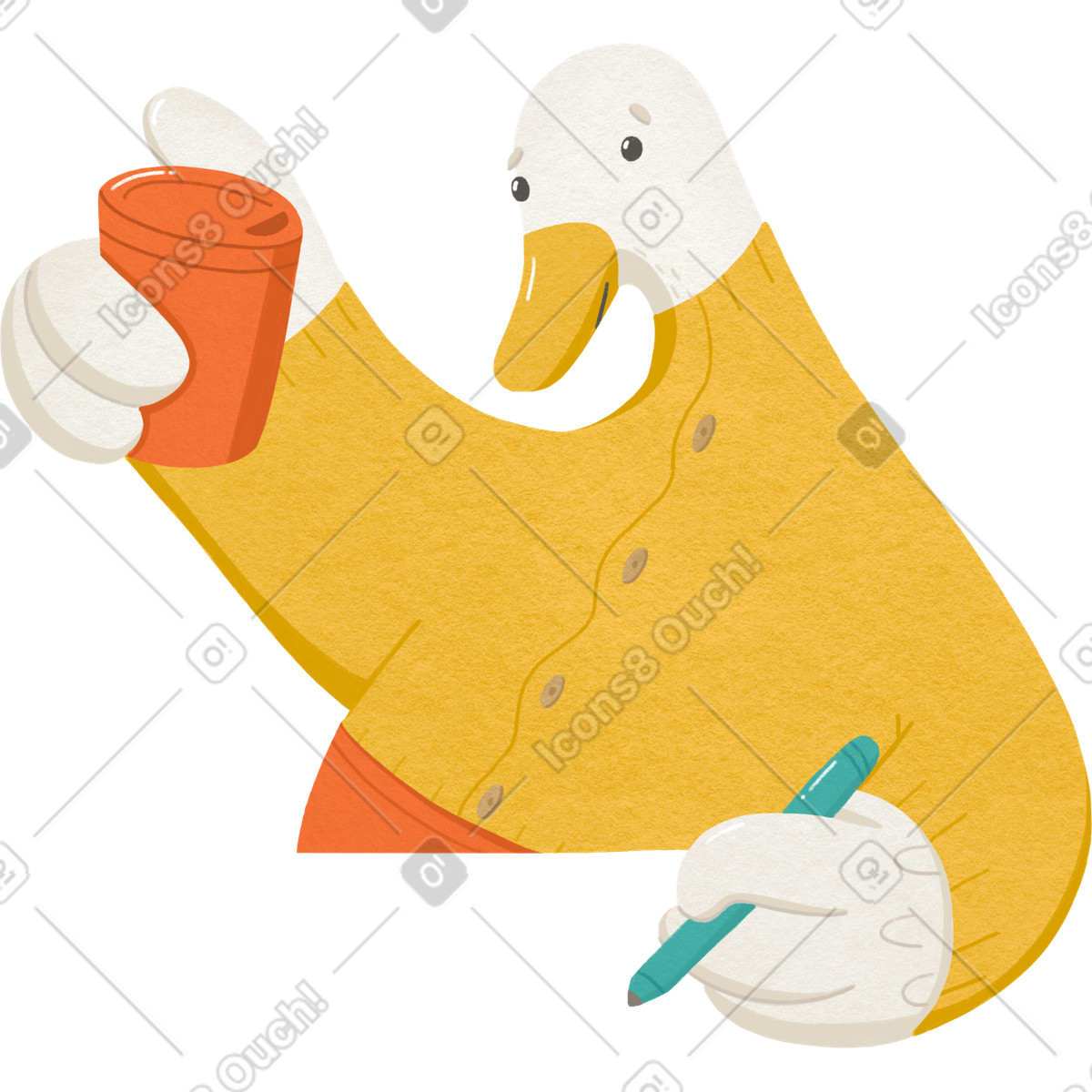 Goose with pen and thermo cup illustration in style download in PNG, SVG