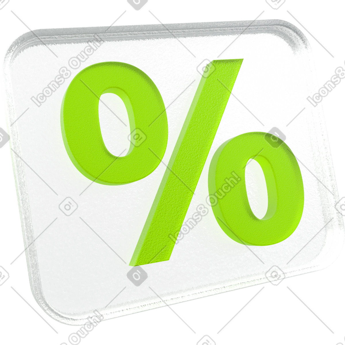 Square green glass percent sign illustration in 3D Enterprise style download in PNG, SVG