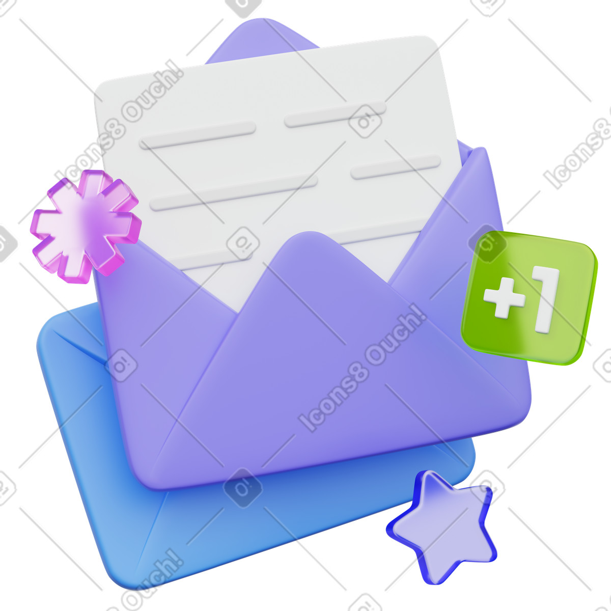 New message alert with envelope and unread mail indicator illustrazione in stile 3D Playful scarica in PNG, SVG