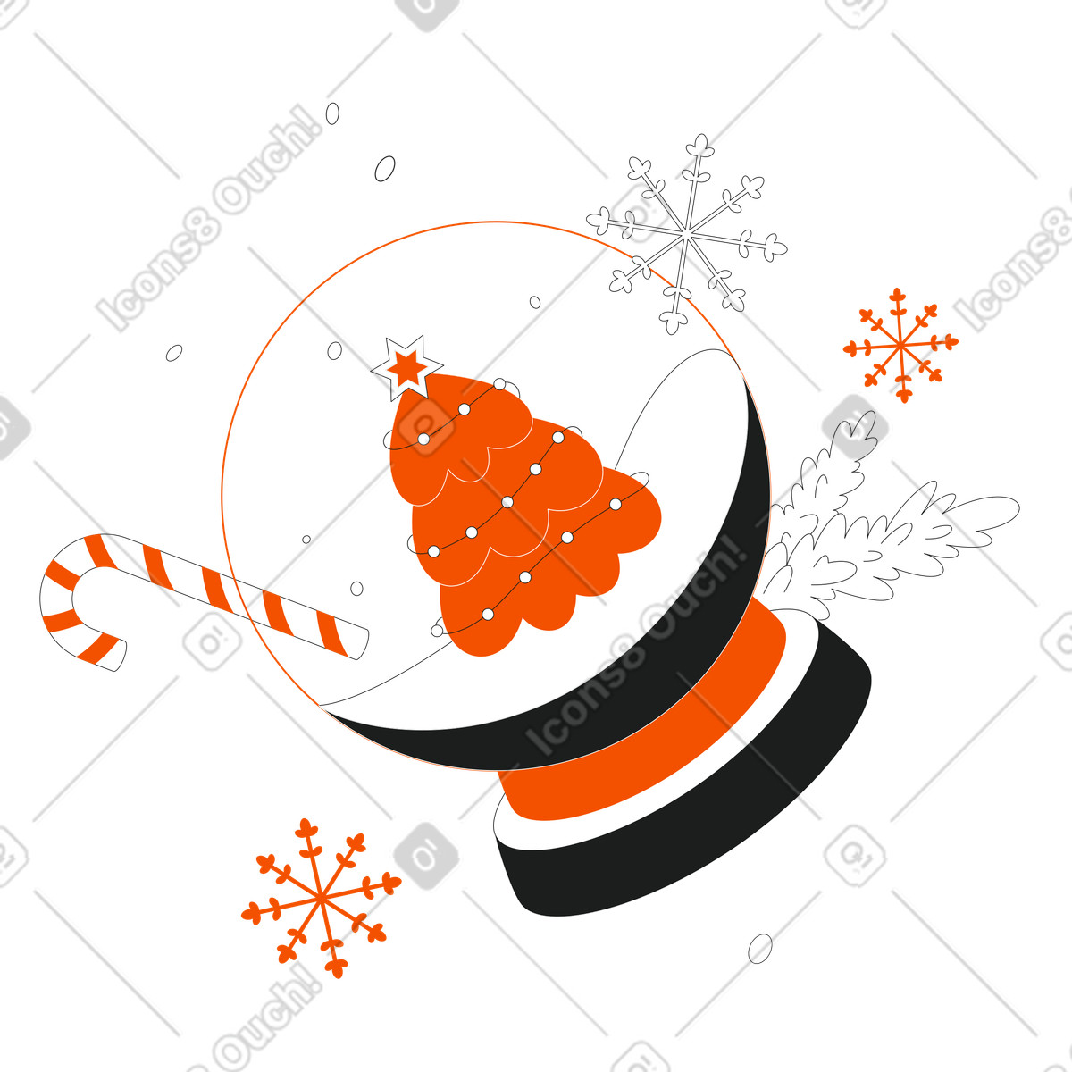 Illustration Sapin dans une boule à neige et canne sucre le style Strict télécharger aux formats PNG, SVG