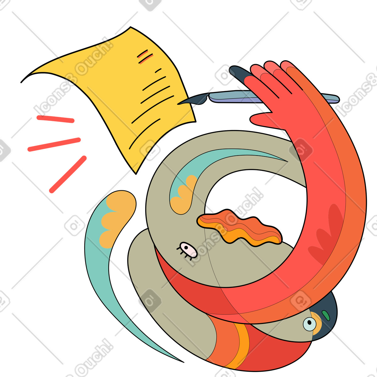 Surreal creature writing a letter, storytelling and creative expression illustration in Surr style download in PNG, SVG