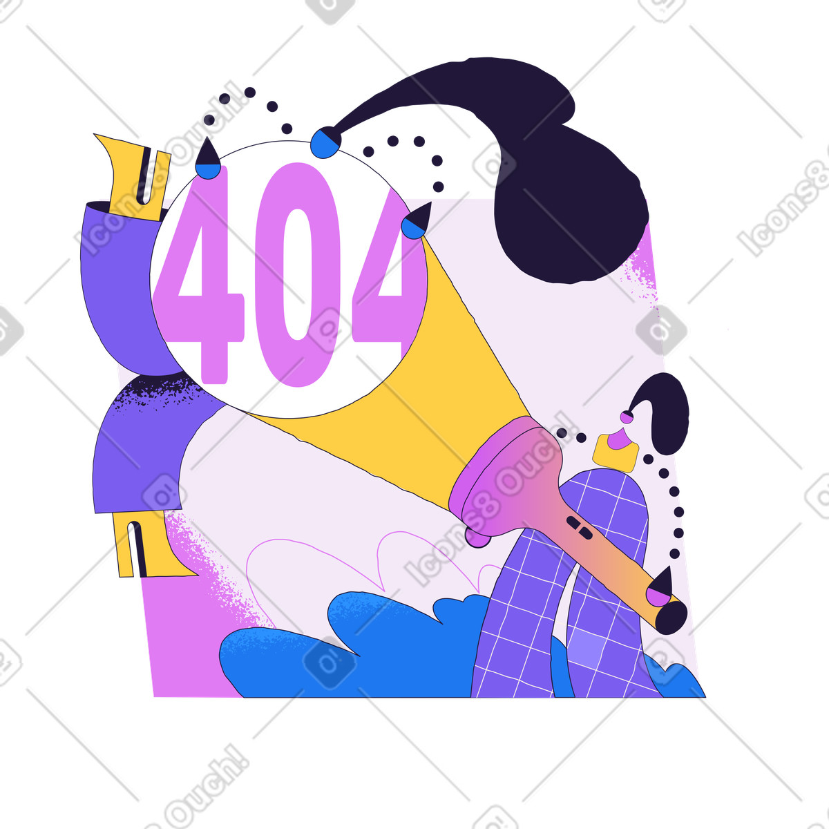Conifer 스타일의 손전등과 404 표지판을 든 여성들 일러스트레이션 PNG, SVG 다운로드
