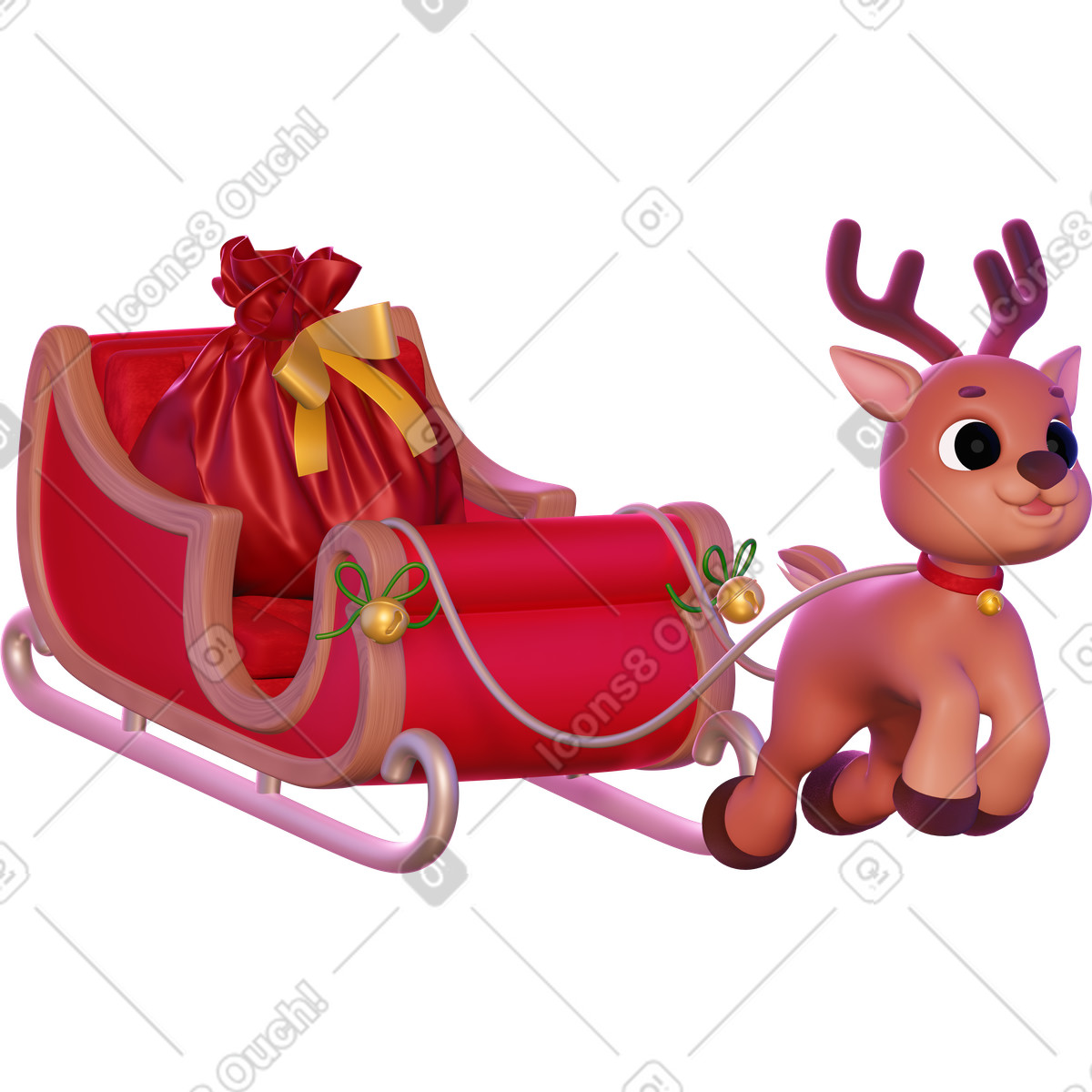 Renne di natale con la slitta illustrazione in stile 3D Holidays scarica in PNG, SVG
