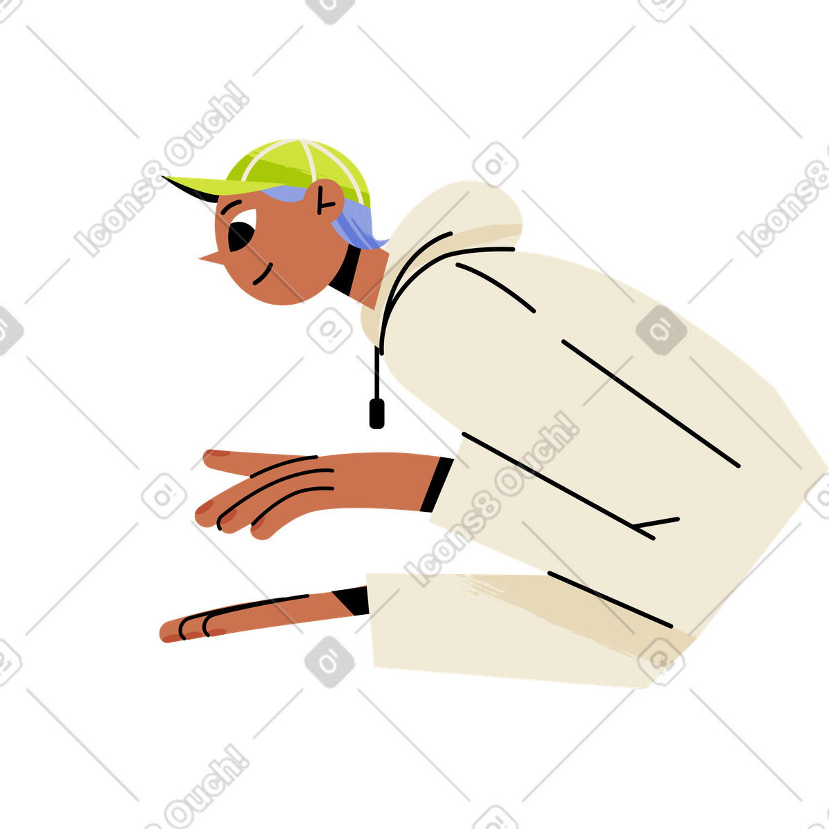 Guy in a cap holding something the palm of his hand illustration Juicy style download PNG, SVG