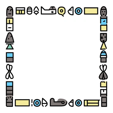 An illustration board featuring a tribal motif border. The border is decorated with various cultural symbols, including totems, masks, and geometric shapes. The colors used in the design are earth tones, showcasing browns, greens, and muted yellows. The motifs are intricately woven together, creating a seamless pattern that frames the center of the board.