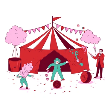 A whimsical scene of a candy-themed circus with performers dressed as sweets