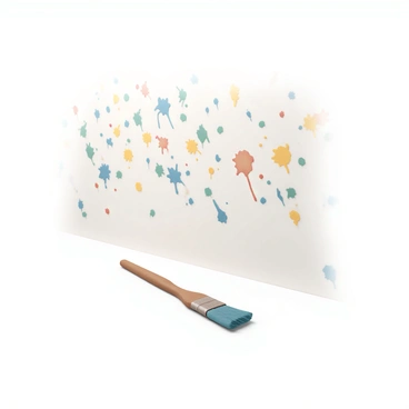 A wall with random paint splatters, a paintbrush lying on the floor