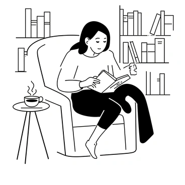 Someone reading a book in a cozy chair, with a cup of herbal tea nearby