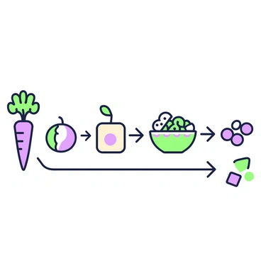 Illustration showing natural foods being digested at different stages