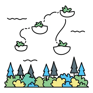 Islands floating in the air connected by vines over a magical forest landscape