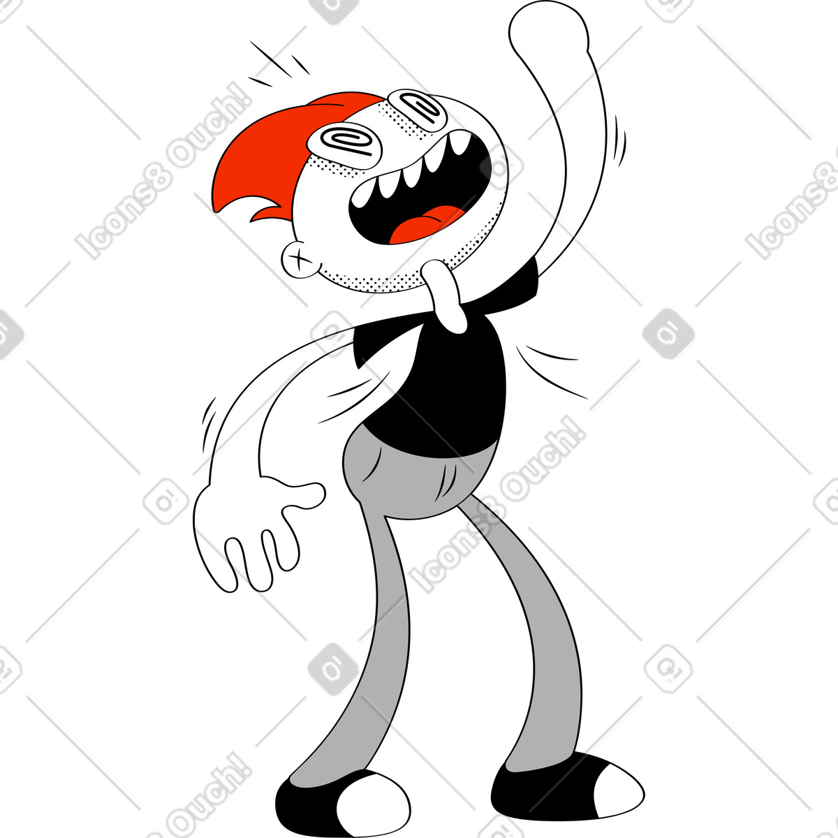 Looney 스타일의 Crazy man with open mouth and raised hand 일러스트레이션 PNG, SVG 다운로드
