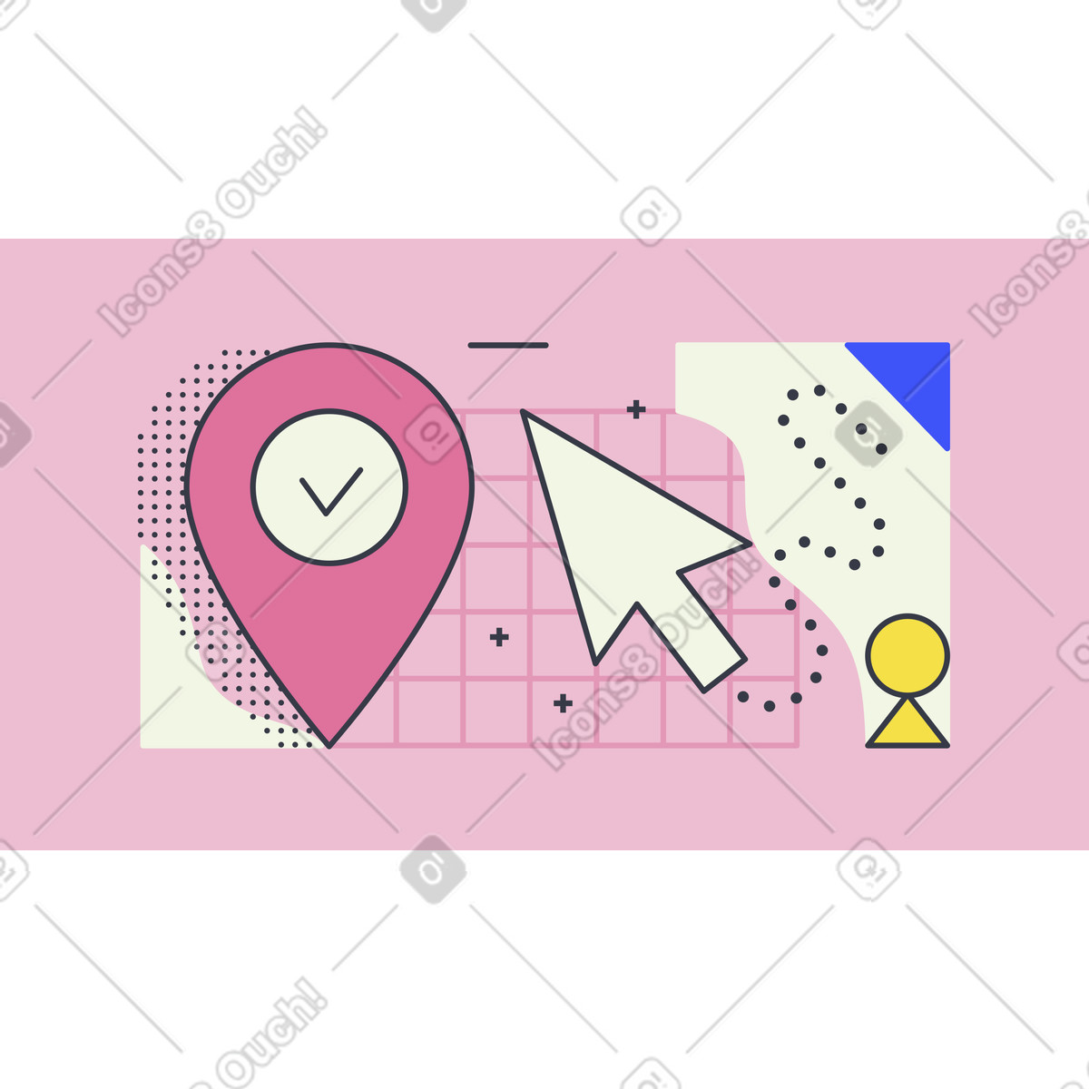 Cursor clicking map marker, Location permission access illustration in Abstract style download in PNG, SVG