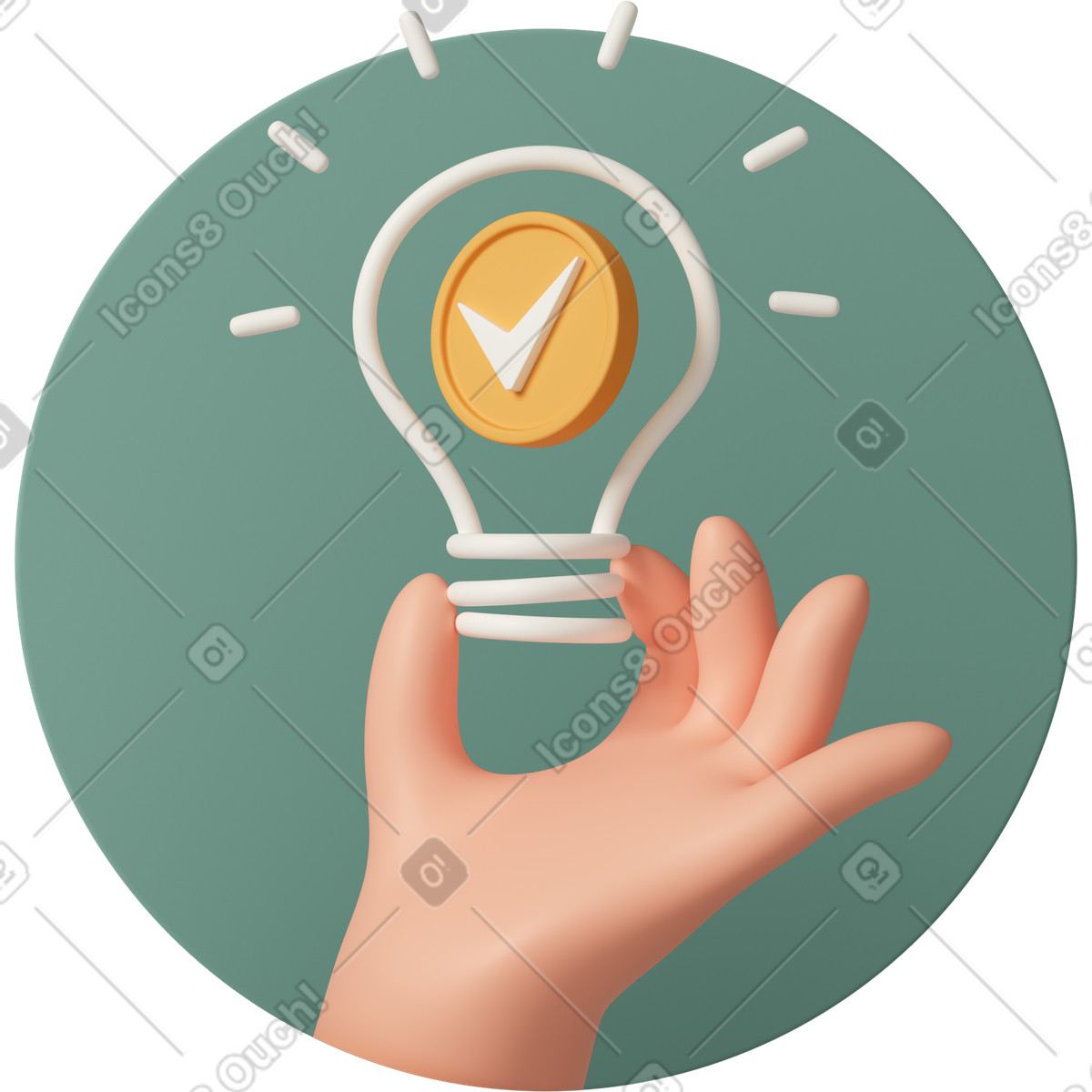 Lightbulb with check mark, idea approval and validation-Illustration im 3D Casual life-Stil als Download in PNG, SVG
