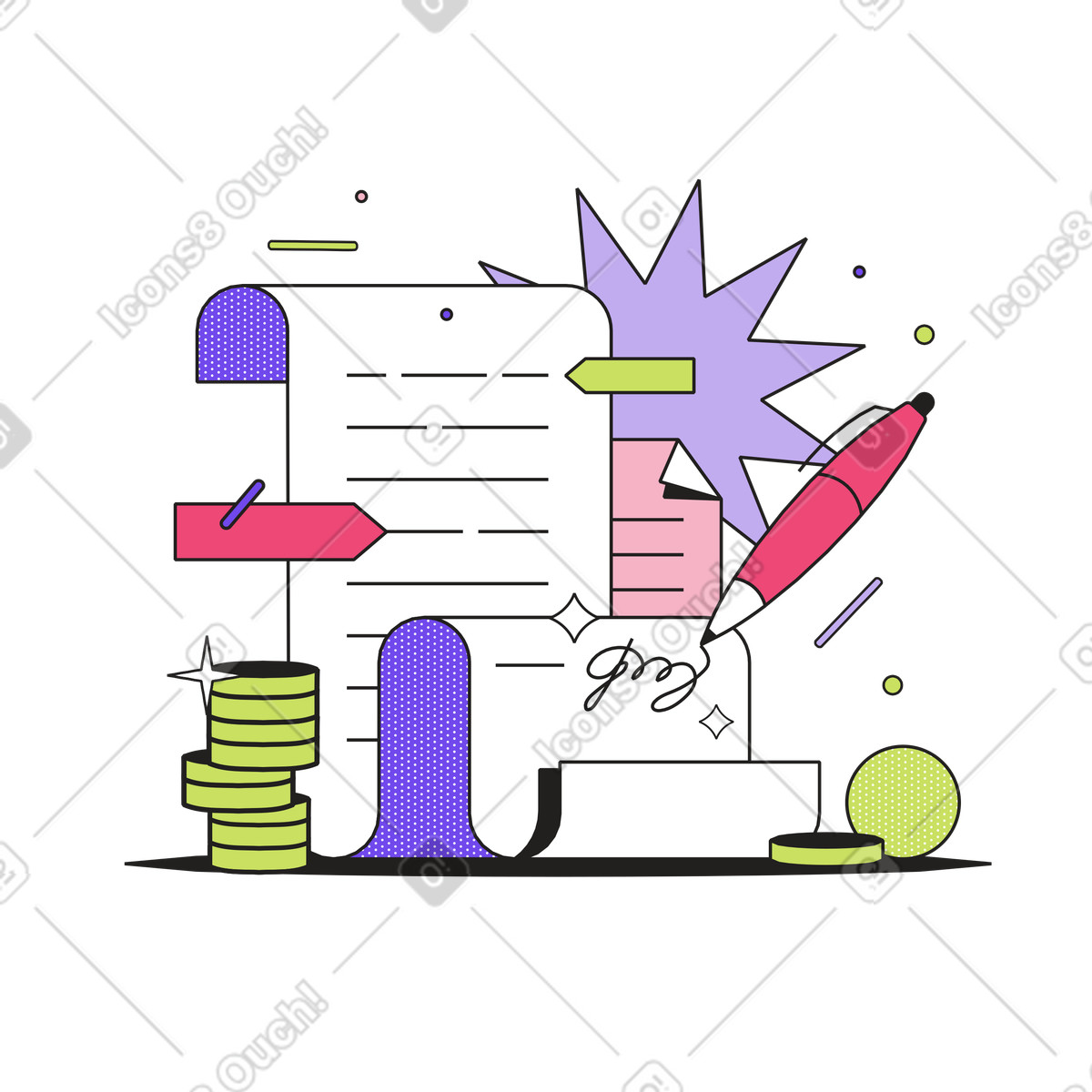 Signing a financial contract animated illustration in Dazzle style download in GIF, Lottie (JSON), AE