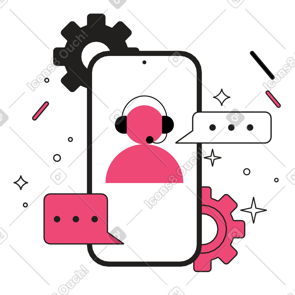 Smartphone with online support service illustration in PNG, SVG