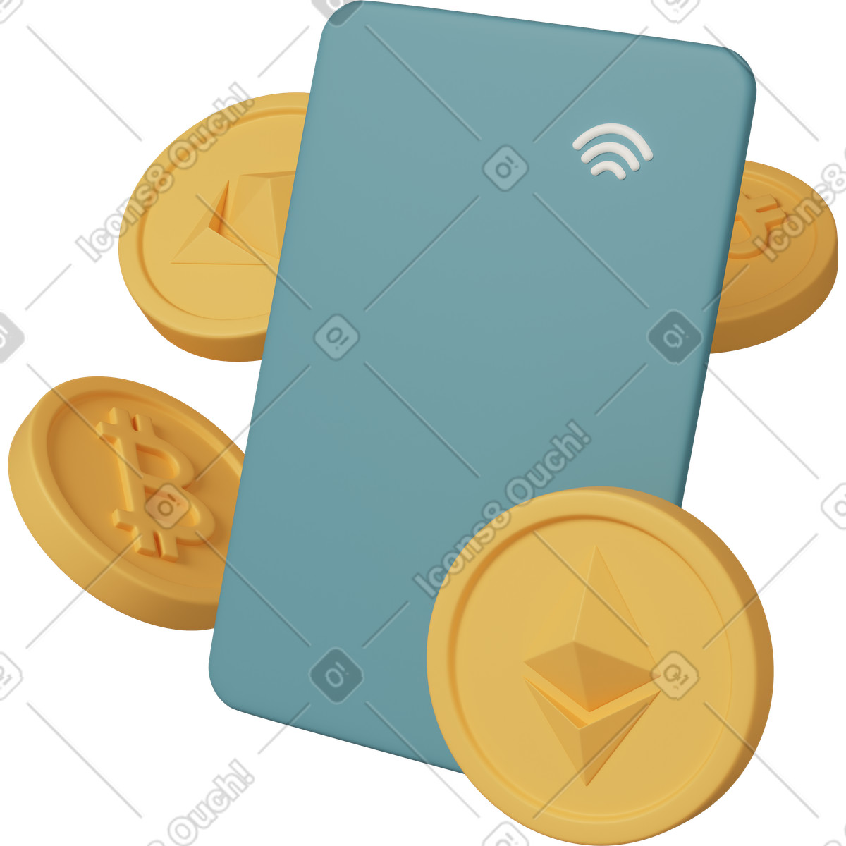 Credit card and coins illustration in PNG, SVG
