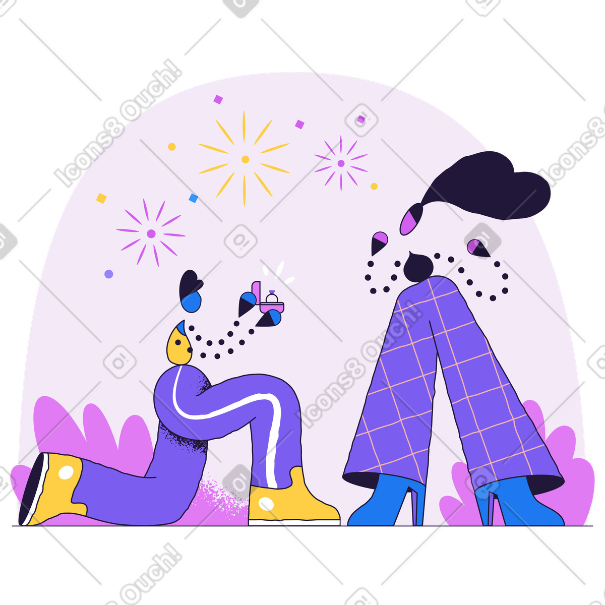 Ilustração de Homem pedindo mulher em casamento joelhos no estilo Conifer para baixar PNG, SVG